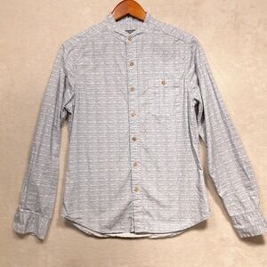 Earthbound Trading Co. Mens LS Band Collar Button Shirt Sz.S/Blue Native Print